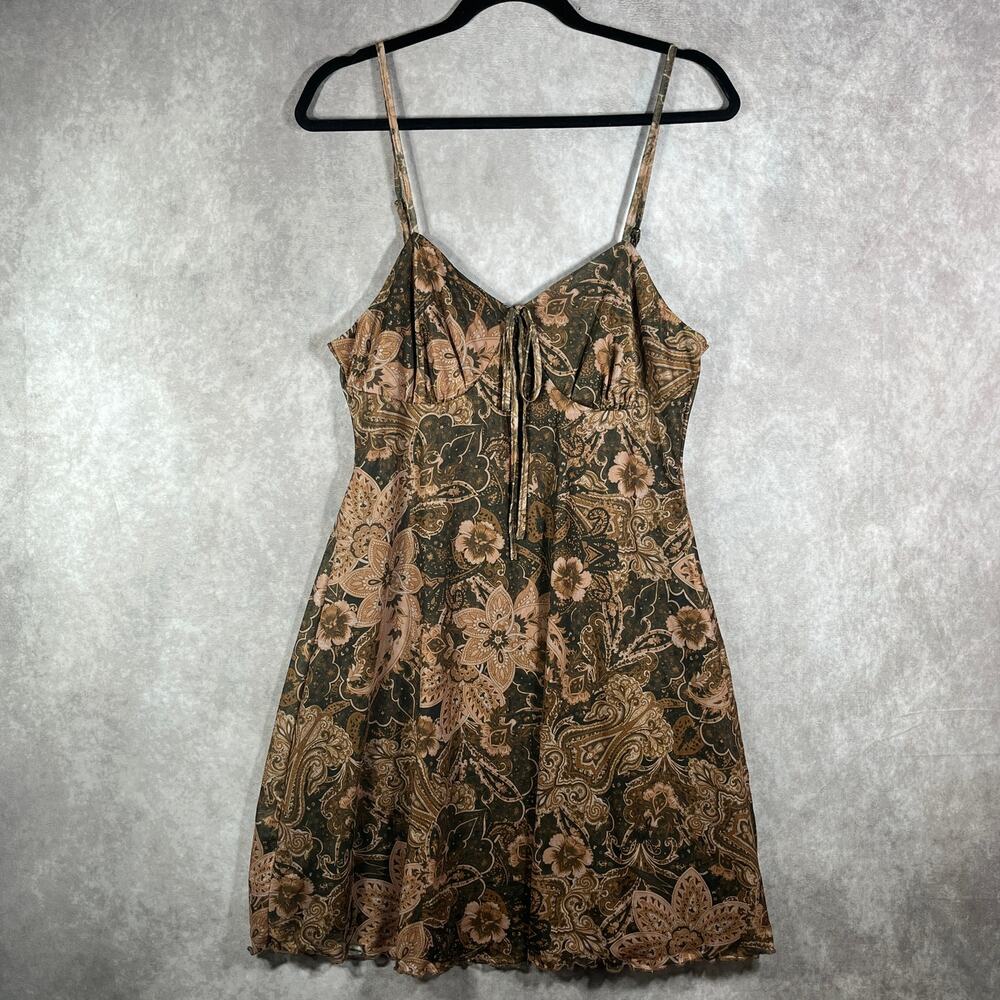 Shein Curve Mini Dress Womens 0XL Brown Floral Paisley Sleeveless Boho Festival